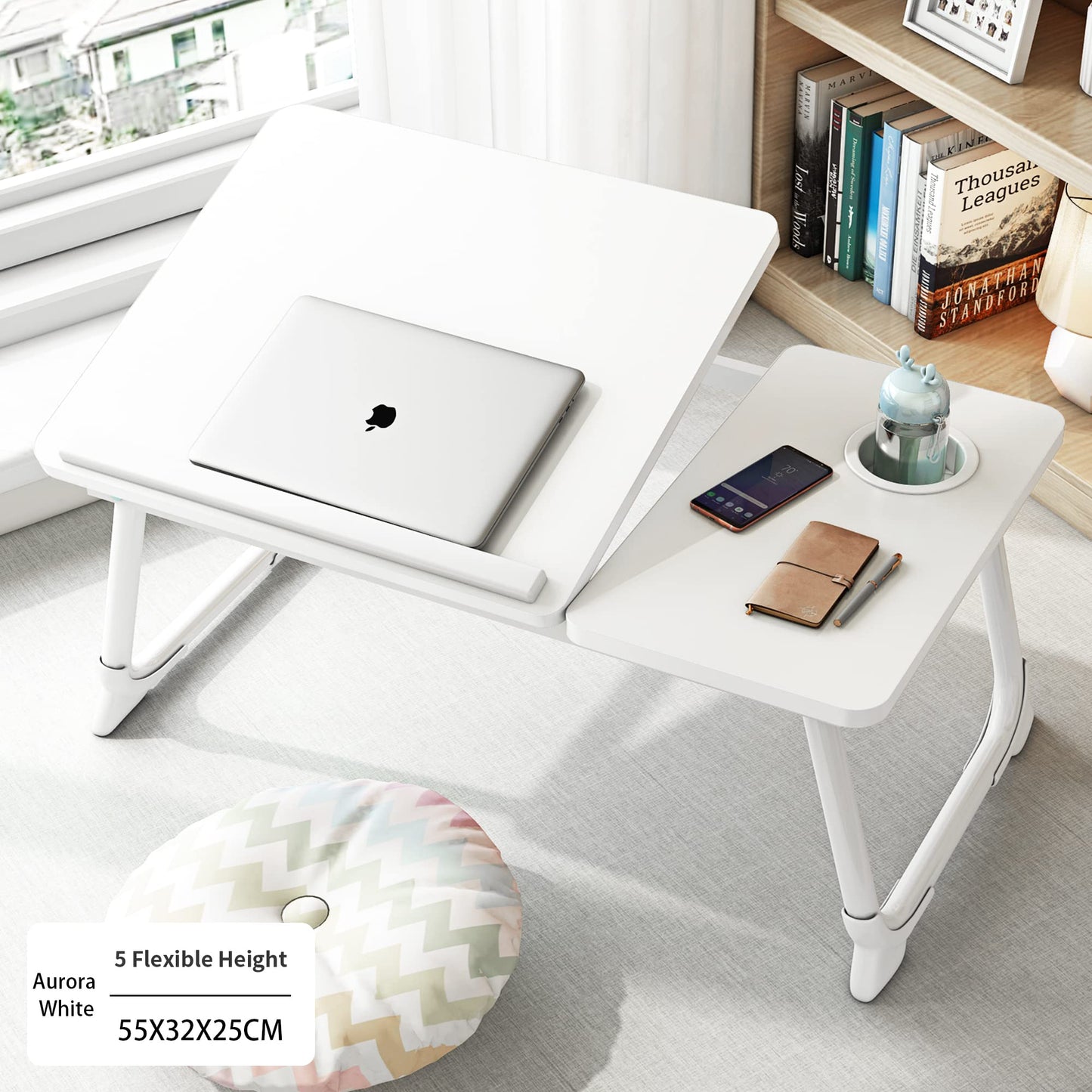 Laptop Desk, Laptop Bed Table with Foldable Legs & Cup Slot, Reading Holder Notebook Stand Breakfast Bed Tray Book Holder for Sofa, Bed, Terrace, Balcony