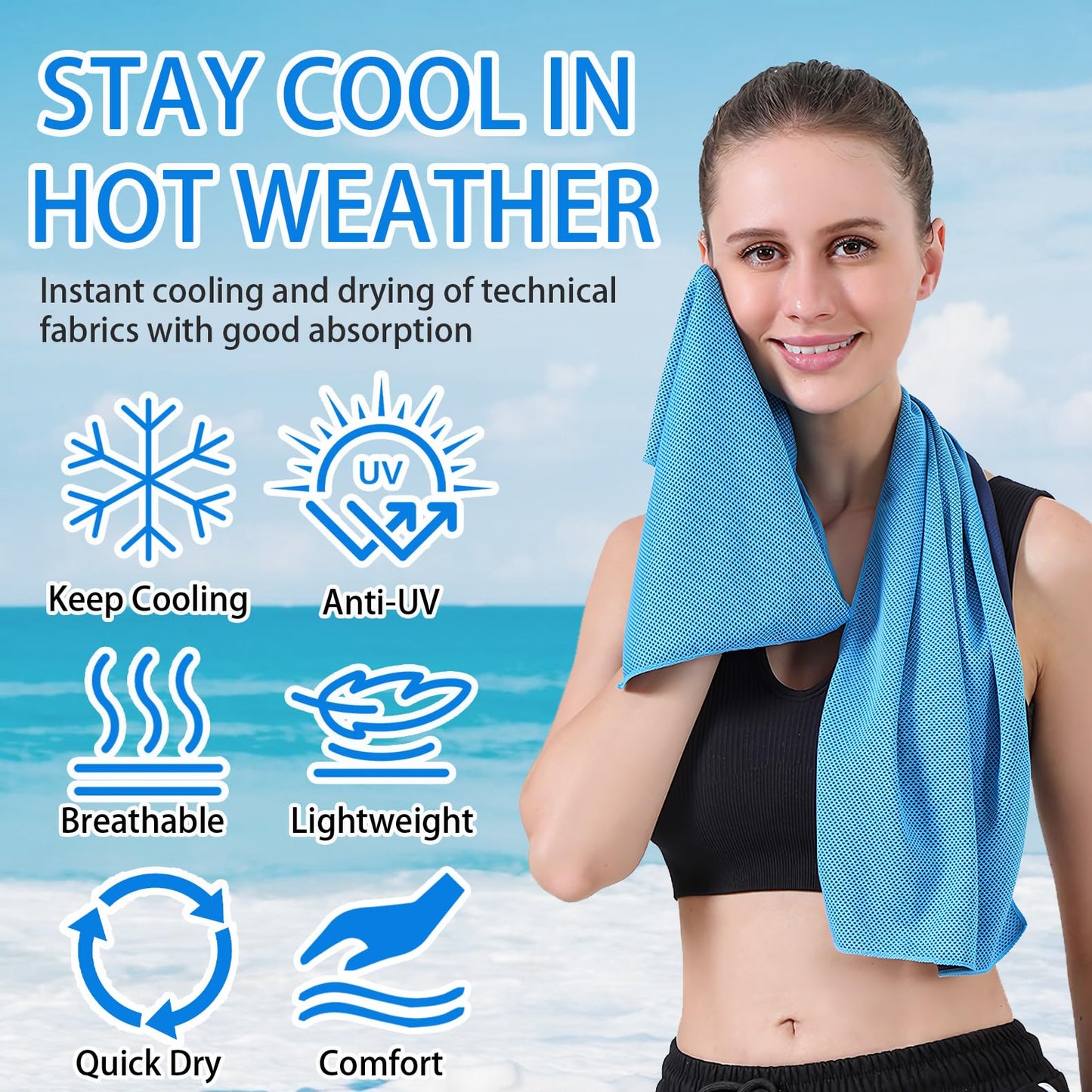 WIURGOHA 6 Pack Cooling Towels for Neck and Face,Microfiber Cooling Gym Towels,Soft Cooling Neck Towels Rags Cooling Neck Wraps Sweat Towel for Sports,Gym,Yoga,Workout,Running,Camping(40"x12")