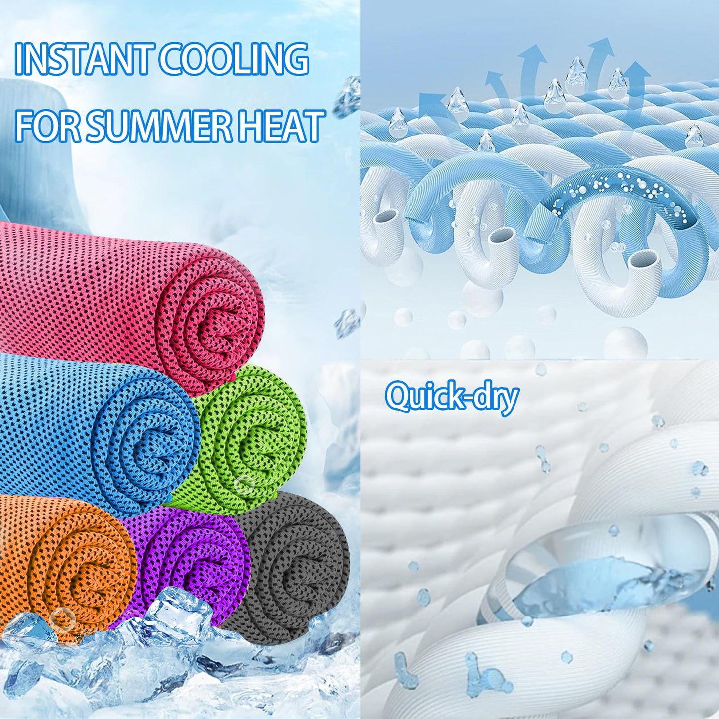 WIURGOHA 6 Pack Cooling Towels for Neck and Face,Microfiber Cooling Gym Towels,Soft Cooling Neck Towels Rags Cooling Neck Wraps Sweat Towel for Sports,Gym,Yoga,Workout,Running,Camping(40"x12")