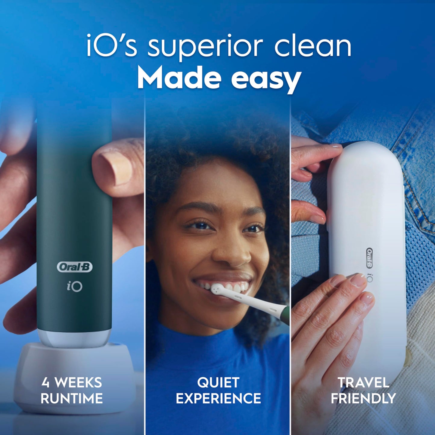 Oral-B iO2 Electric Toothbrush, Night Black - Long-Lasting Battery for Travel, Includes Gentle Care Brush Head, Travel Case and Refill Holder, Easy Switch to Electric Brushing, UK Two Pin Plug