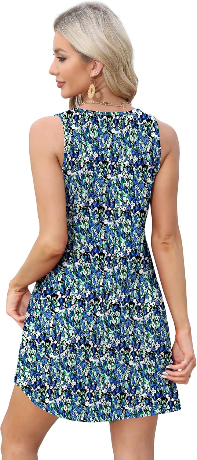Aokosor Womens Summer Dresses 2025 Loose V Neck Sleeveless Sundress Beach Coverup with Pockets Floral/Plain/Eyelet