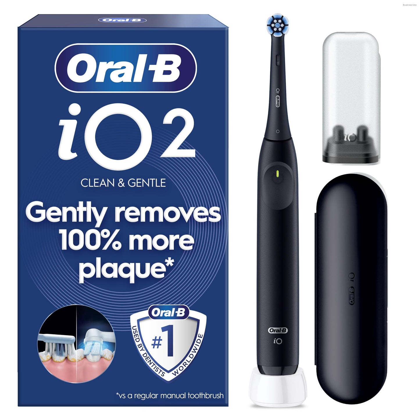Oral-B iO2 Electric Toothbrush, Night Black - Long-Lasting Battery for Travel, Includes Gentle Care Brush Head, Travel Case and Refill Holder, Easy Switch to Electric Brushing, UK Two Pin Plug
