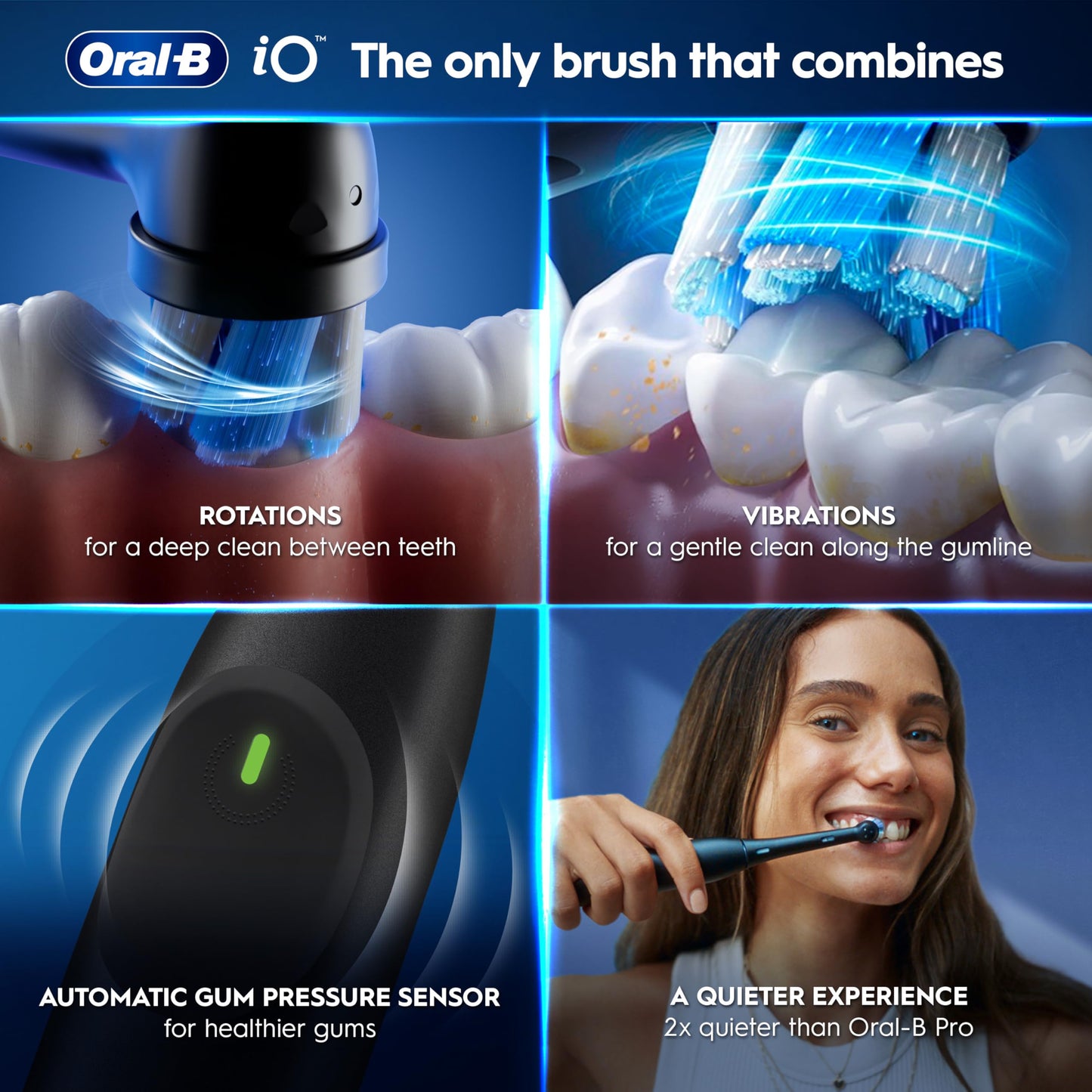 Oral-B iO2 Electric Toothbrush, Night Black - Long-Lasting Battery for Travel, Includes Gentle Care Brush Head, Travel Case and Refill Holder, Easy Switch to Electric Brushing, UK Two Pin Plug