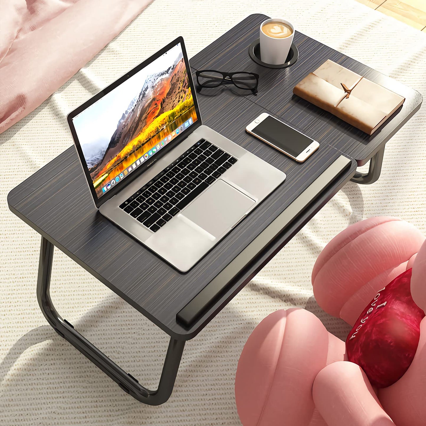 Laptop Desk, Laptop Bed Table with Foldable Legs & Cup Slot, Reading Holder Notebook Stand Breakfast Bed Tray Book Holder for Sofa, Bed, Terrace, Balcony