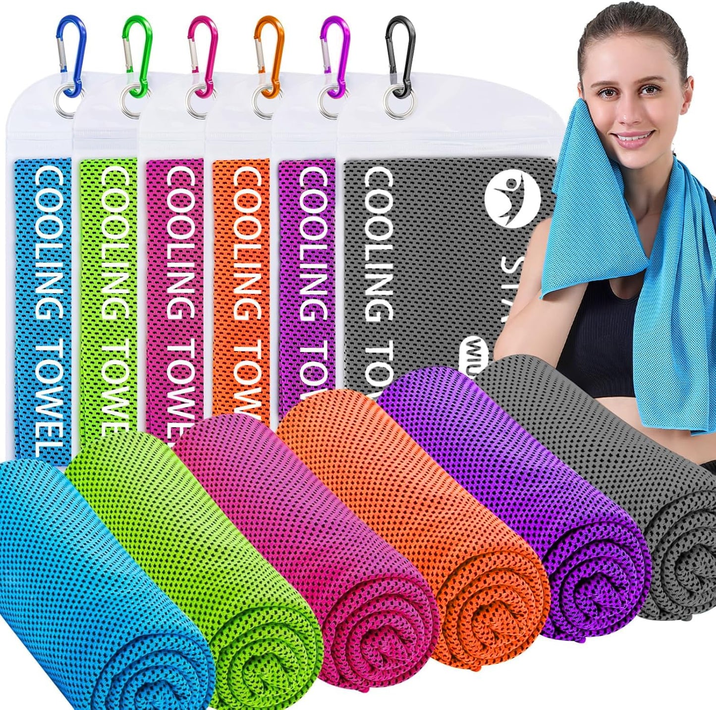 WIURGOHA 6 Pack Cooling Towels for Neck and Face,Microfiber Cooling Gym Towels,Soft Cooling Neck Towels Rags Cooling Neck Wraps Sweat Towel for Sports,Gym,Yoga,Workout,Running,Camping(40"x12")