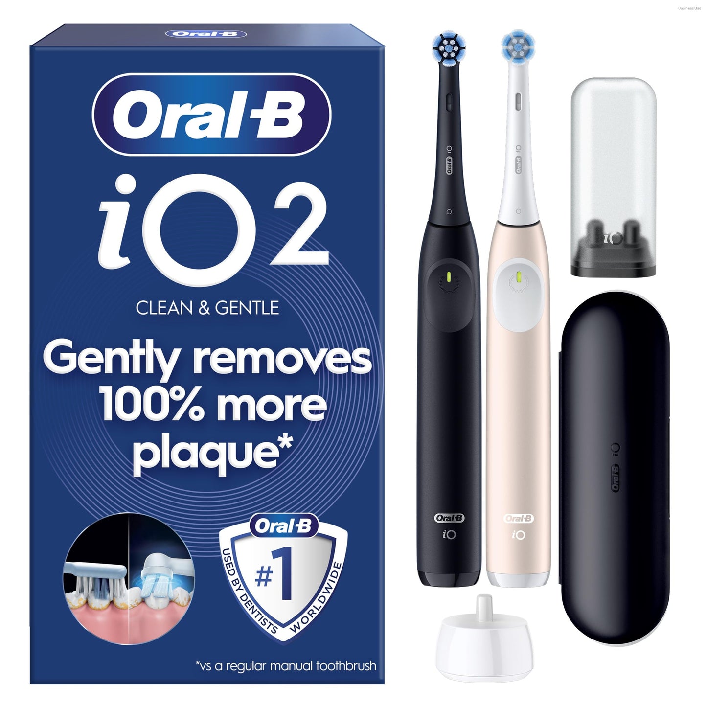 Oral-B iO2 Electric Toothbrush, Night Black - Long-Lasting Battery for Travel, Includes Gentle Care Brush Head, Travel Case and Refill Holder, Easy Switch to Electric Brushing, UK Two Pin Plug