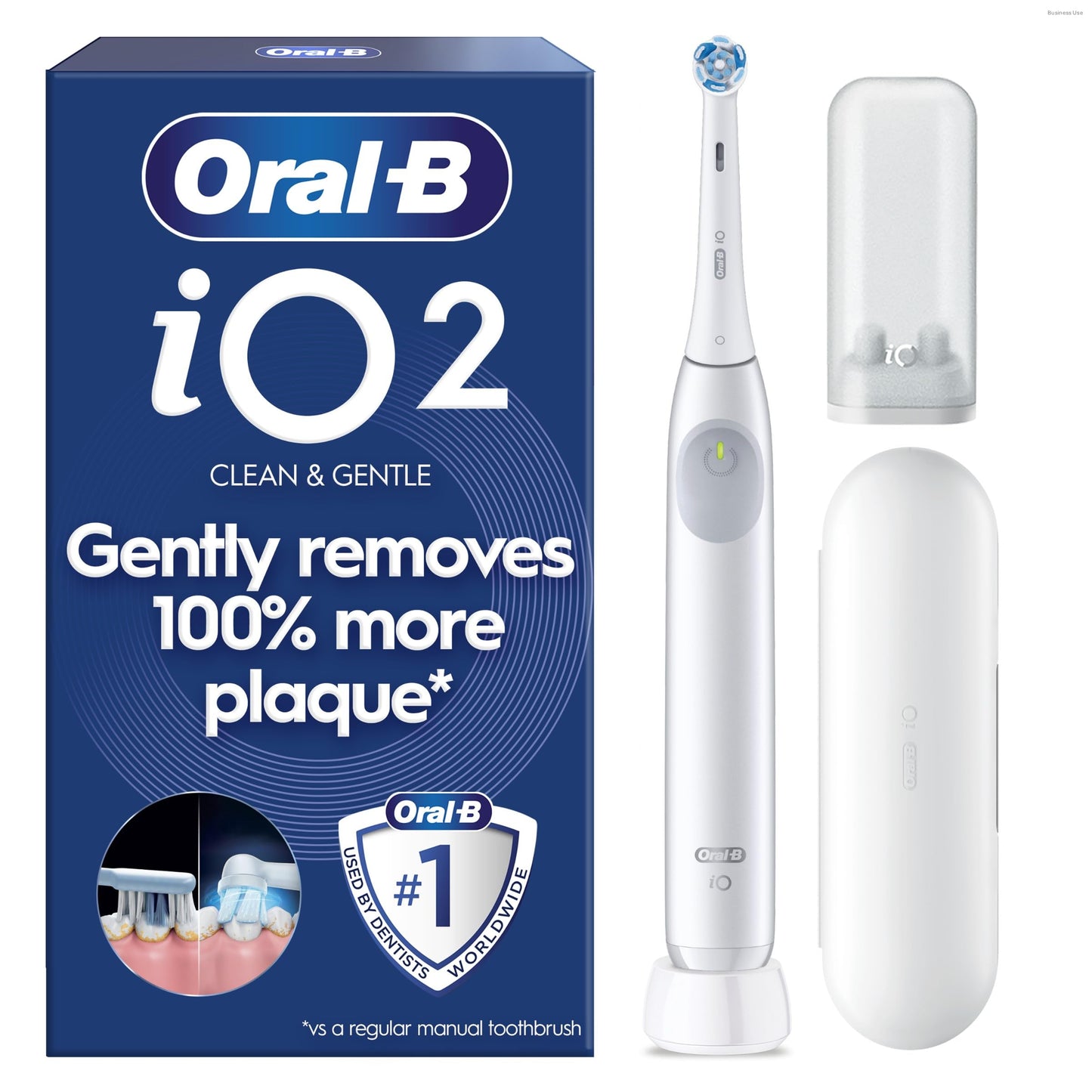 Oral-B iO2 Electric Toothbrush, Night Black - Long-Lasting Battery for Travel, Includes Gentle Care Brush Head, Travel Case and Refill Holder, Easy Switch to Electric Brushing, UK Two Pin Plug