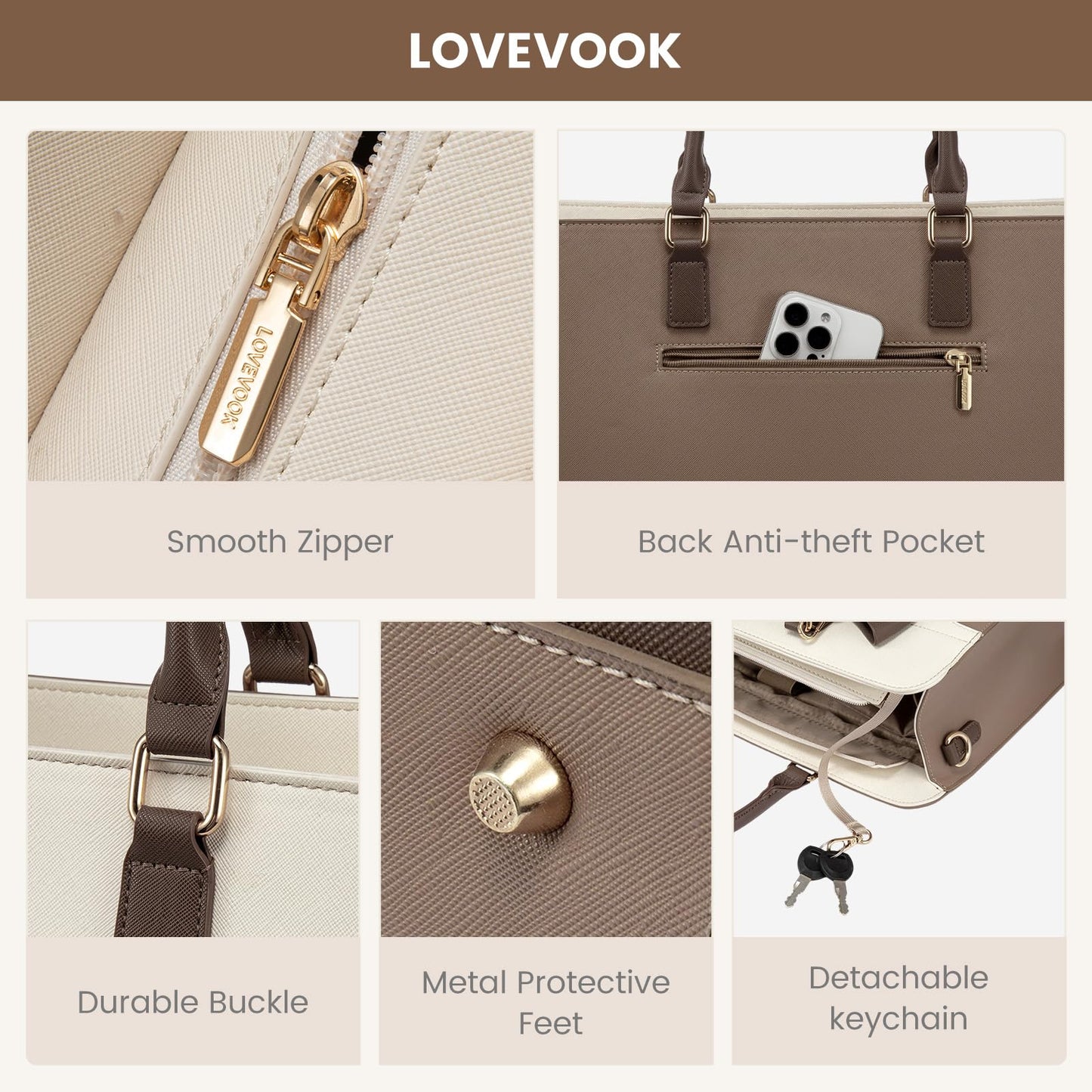 LOVEVOOK Laptop Handbags for Women, 15.6 Inch Ladies Work Bags Large Tote Bags with Compartments, PU Leather Womens Handbag Shoulder Bag for Office School Teacher Shopping Business