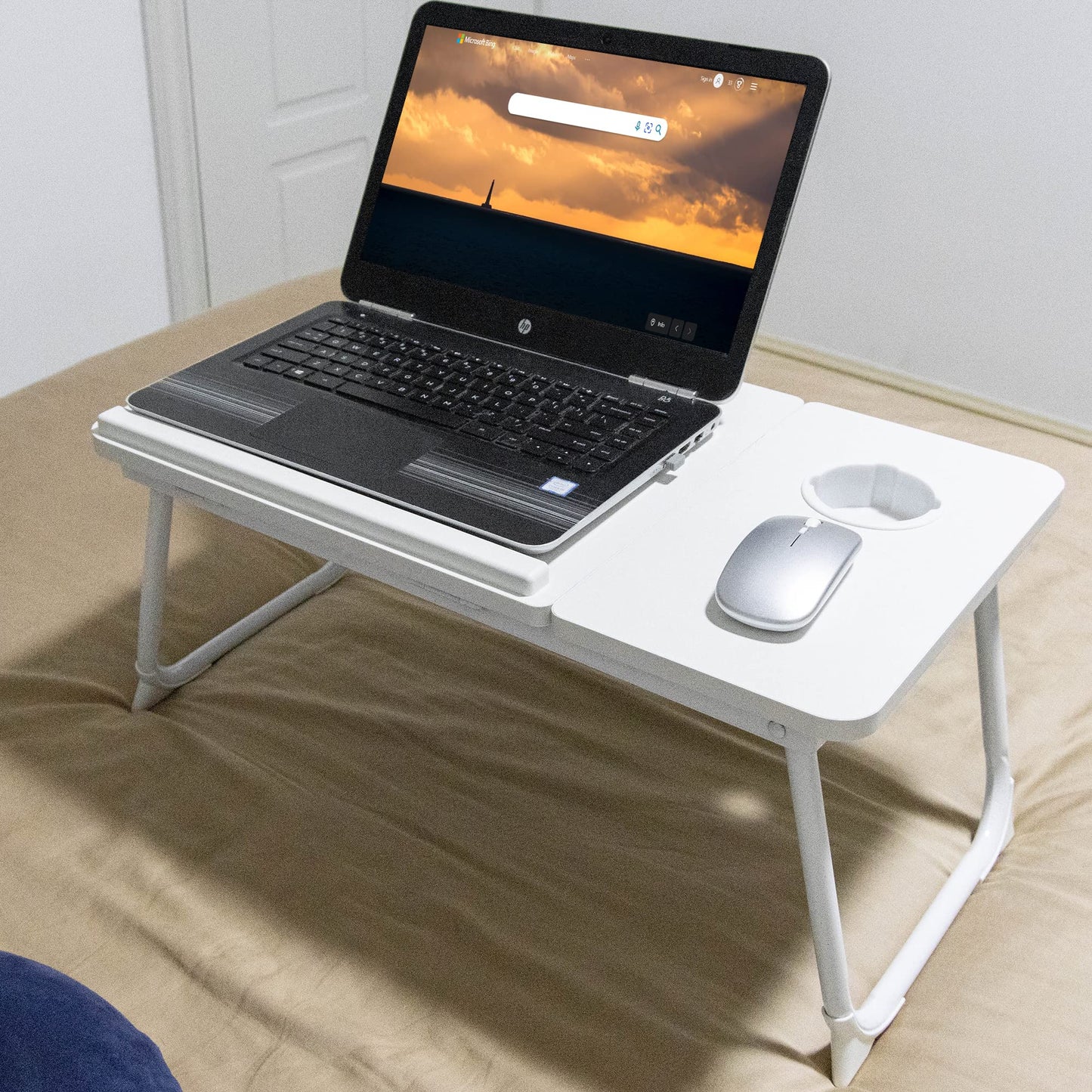 Laptop Desk, Laptop Bed Table with Foldable Legs & Cup Slot, Reading Holder Notebook Stand Breakfast Bed Tray Book Holder for Sofa, Bed, Terrace, Balcony