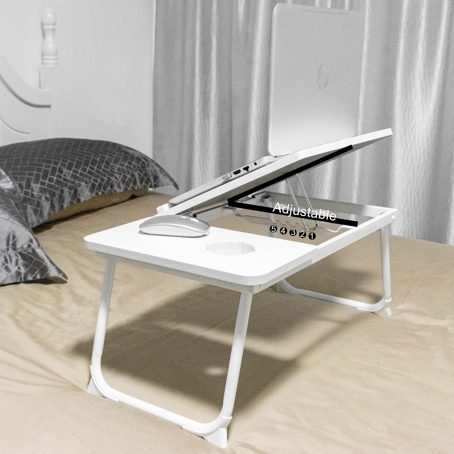 Laptop Desk, Laptop Bed Table with Foldable Legs & Cup Slot, Reading Holder Notebook Stand Breakfast Bed Tray Book Holder for Sofa, Bed, Terrace, Balcony