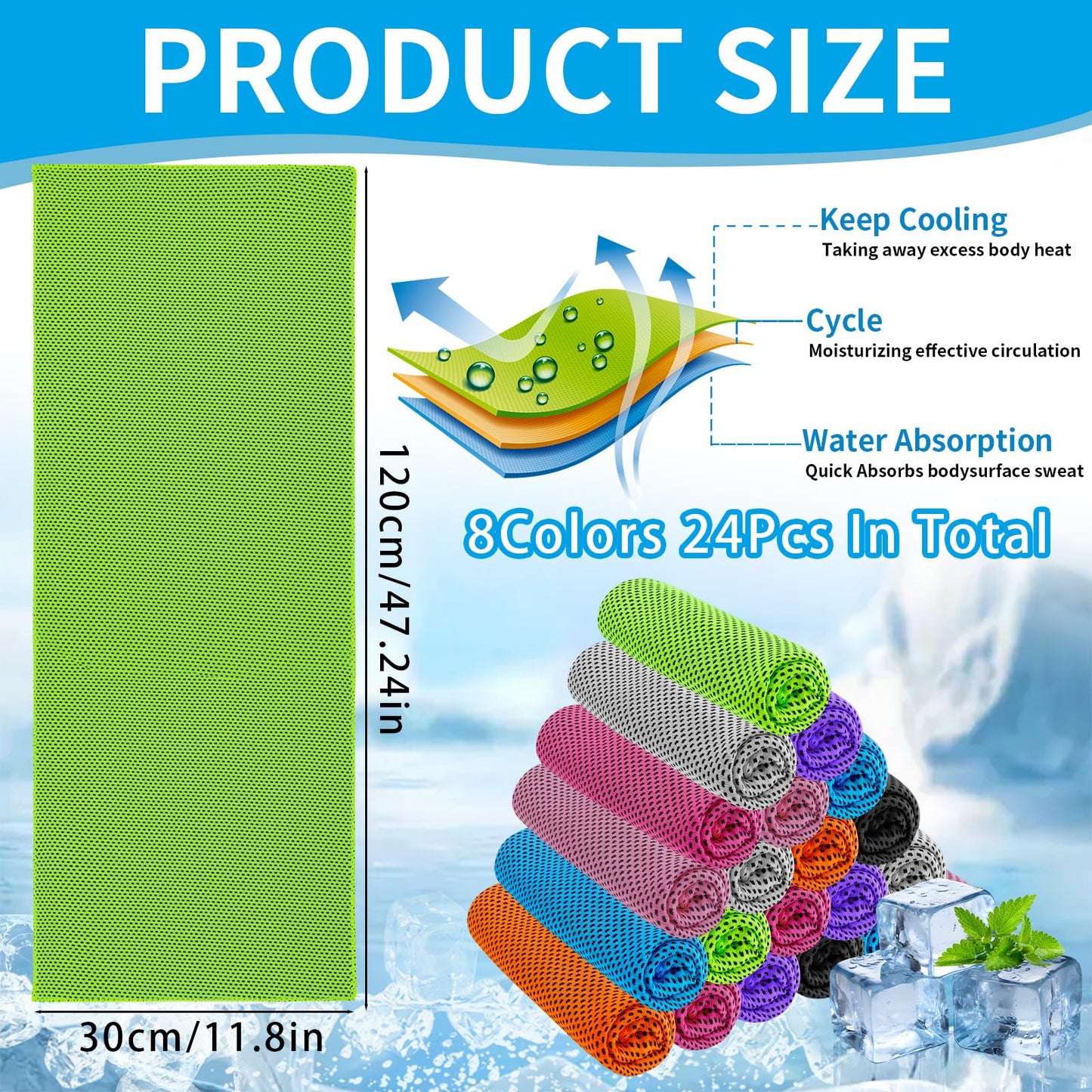 WIURGOHA 6 Pack Cooling Towels for Neck and Face,Microfiber Cooling Gym Towels,Soft Cooling Neck Towels Rags Cooling Neck Wraps Sweat Towel for Sports,Gym,Yoga,Workout,Running,Camping(40"x12")