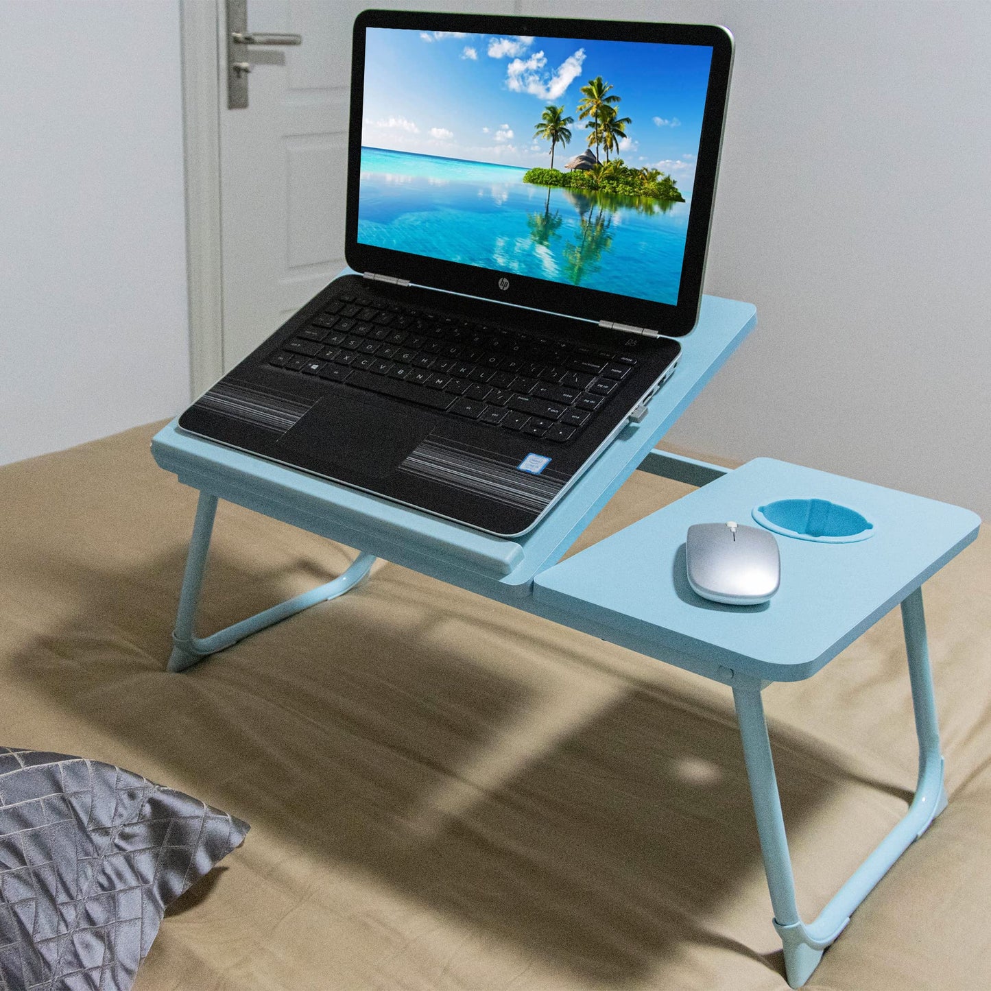 Laptop Desk, Laptop Bed Table with Foldable Legs & Cup Slot, Reading Holder Notebook Stand Breakfast Bed Tray Book Holder for Sofa, Bed, Terrace, Balcony