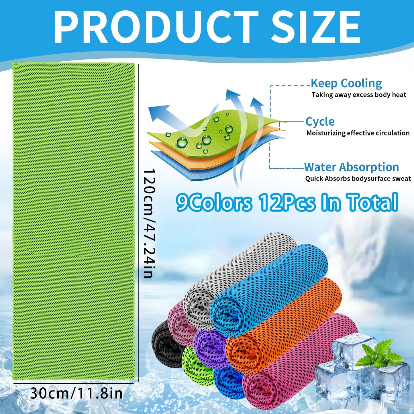 WIURGOHA 6 Pack Cooling Towels for Neck and Face,Microfiber Cooling Gym Towels,Soft Cooling Neck Towels Rags Cooling Neck Wraps Sweat Towel for Sports,Gym,Yoga,Workout,Running,Camping(40"x12")