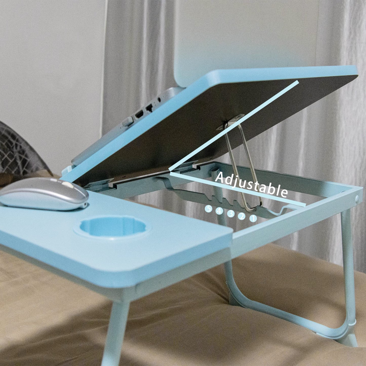 Laptop Desk, Laptop Bed Table with Foldable Legs & Cup Slot, Reading Holder Notebook Stand Breakfast Bed Tray Book Holder for Sofa, Bed, Terrace, Balcony