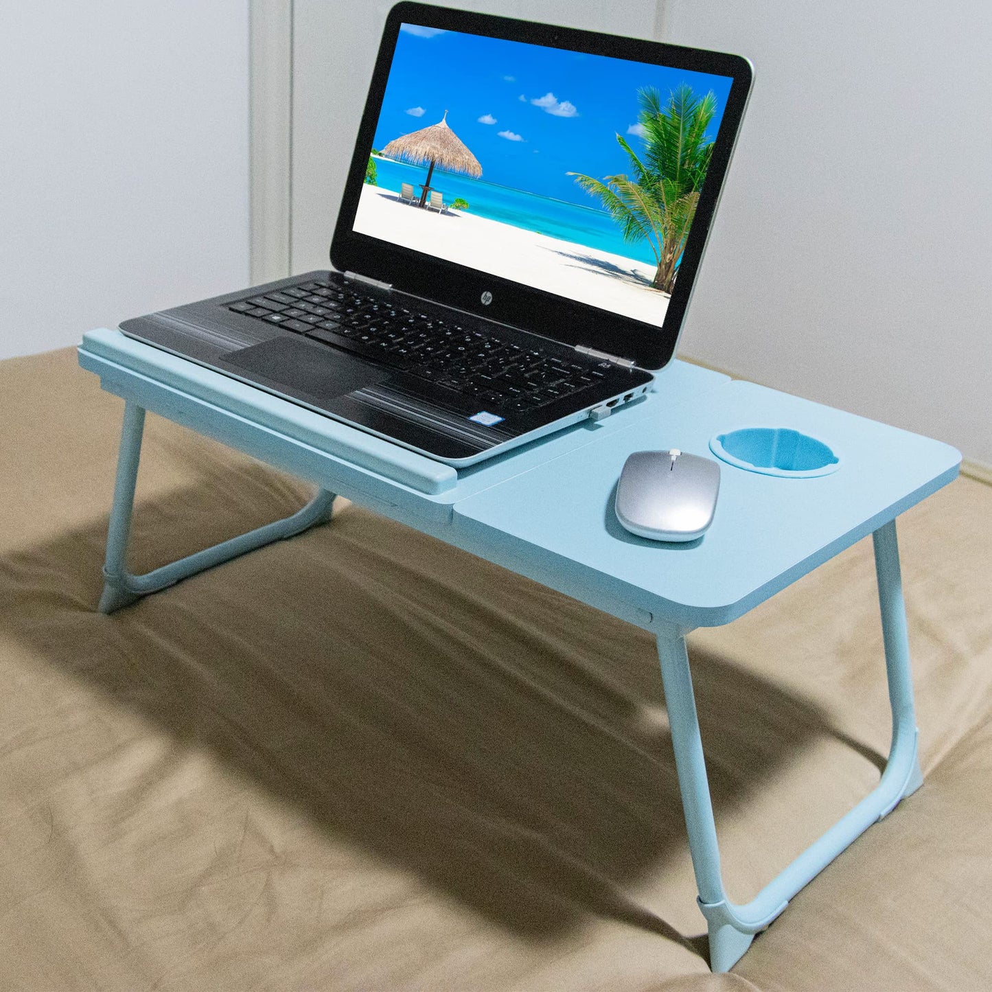 Laptop Desk, Laptop Bed Table with Foldable Legs & Cup Slot, Reading Holder Notebook Stand Breakfast Bed Tray Book Holder for Sofa, Bed, Terrace, Balcony